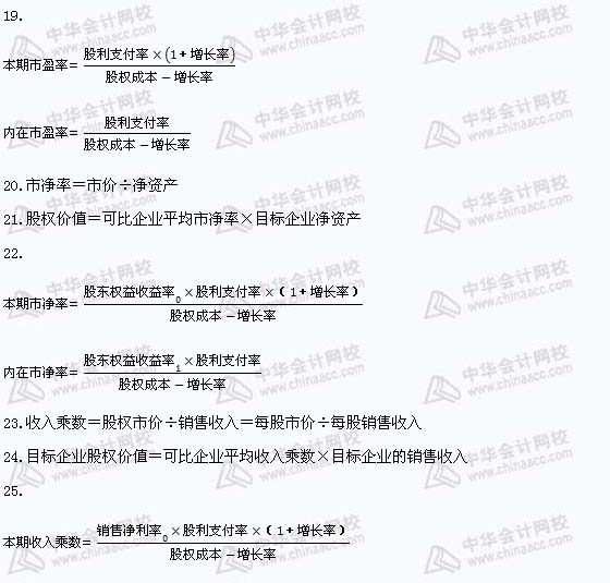 注冊會計師《財務成本管理》公式匯總（8）