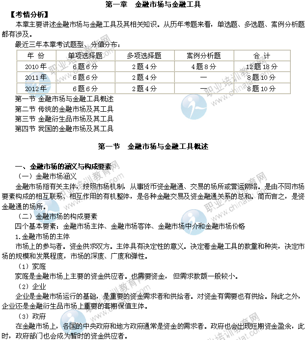 2014年中級經濟師考試金融專業精講：金融市場涵義與構成要求