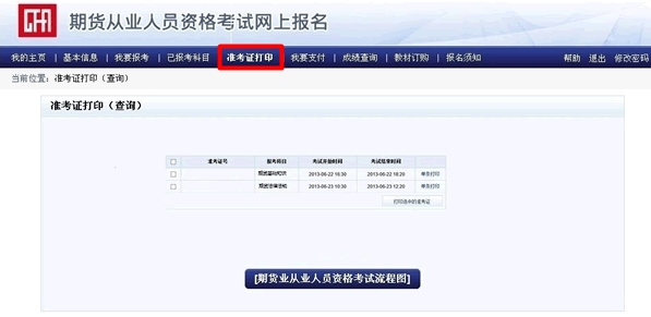 2014年期貨從業資格考試準考證打印流程
