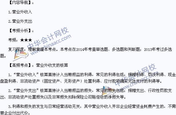 2015年初級會計職稱《初級會計實務》高頻考點：營業外收支的核算