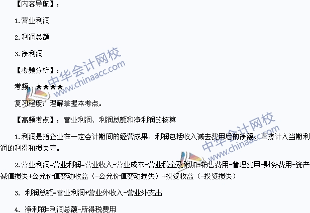 《初級會計實務(wù)》高頻考點：營業(yè)利潤、利潤總額和凈利潤的核算