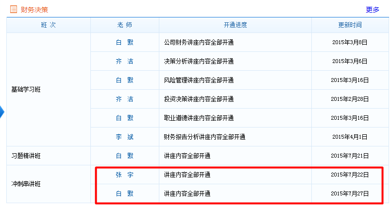 CMA《財務決策》沖刺串講班課程已經全部開通