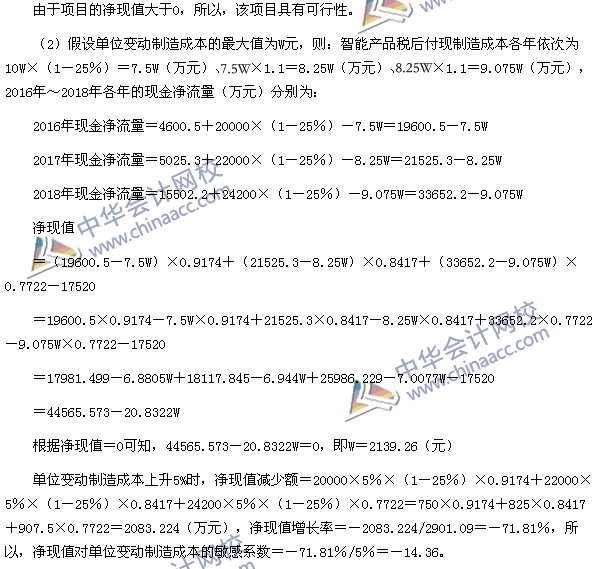 2015注會《財務成本管理》綜合題及參考答案