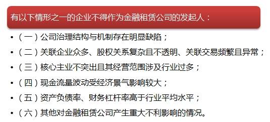 有關金融租賃公司發起人的其它條件