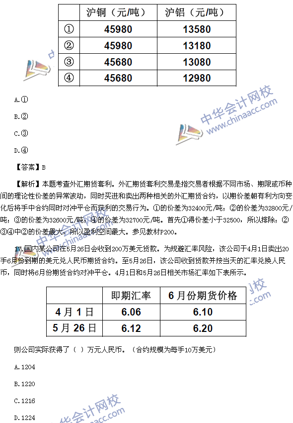 2016年期貨從業資格考試《期貨基礎知識》樣卷單選題二