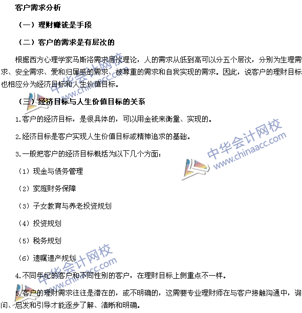 銀行職業資格考試《個人理財》第五章高頻考點：客戶需求分析