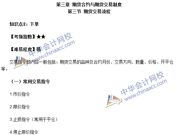 2016期貨從業考試《期貨基礎知識》第三章高頻考點：下單
