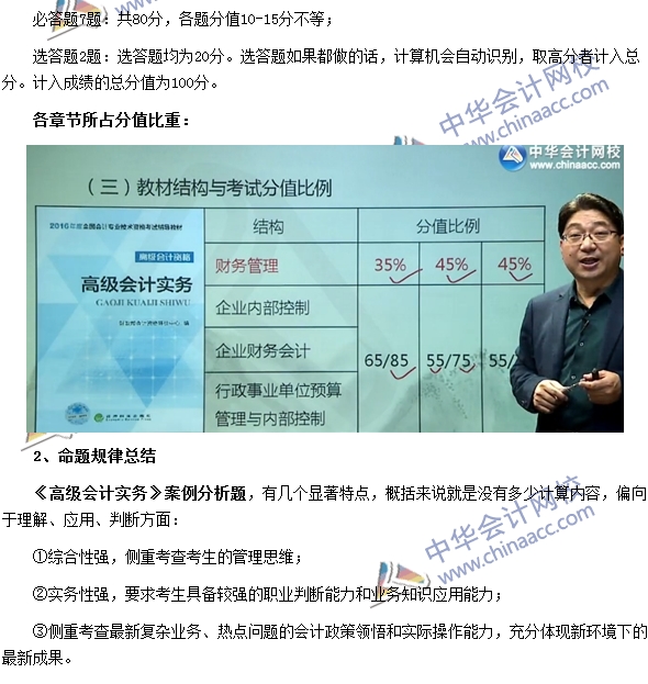 探究高級會計師考試命題規律及各章節分值占比