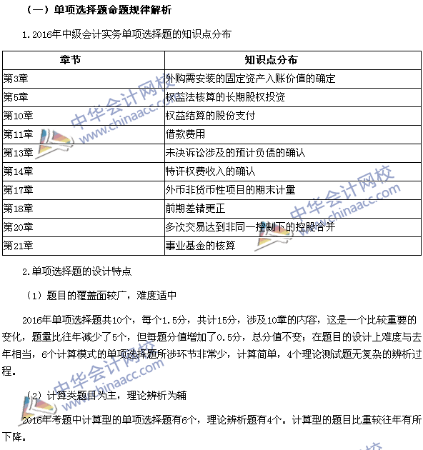 2017年中級會計職稱《中級會計實務》題型設計特點和命題規律