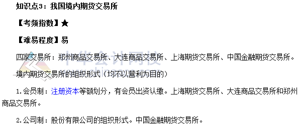 2017期貨從業《期貨基礎知識》高頻考點：我國境內期貨交易所