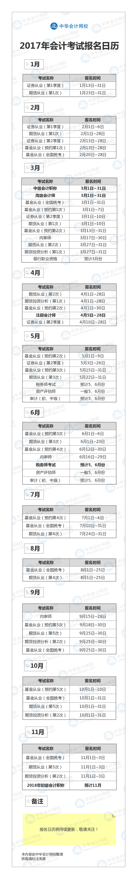 2017年會計考試報名日歷出爐！
