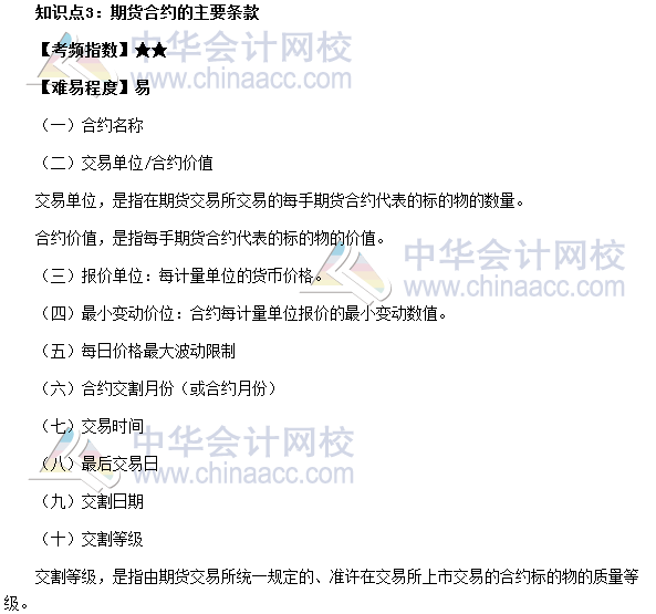 2017期貨從業《期貨基礎知識》高頻考點：期貨合約的主要條款