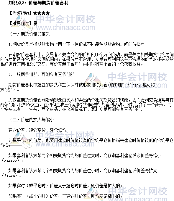 2017年期貨從業《期貨基礎知識》高頻考點：價差與期貨價差套利