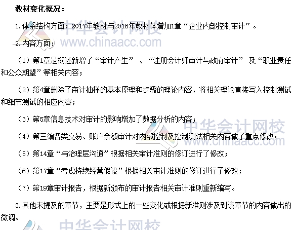 2017年注冊(cè)會(huì)計(jì)師考試《審計(jì)》新舊教材變化對(duì)比