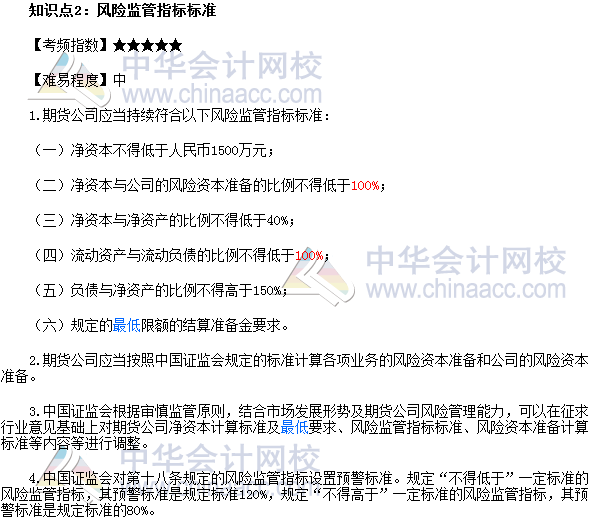 2017年期貨從業《期貨法律法規》高頻考點：風險監管指標標準