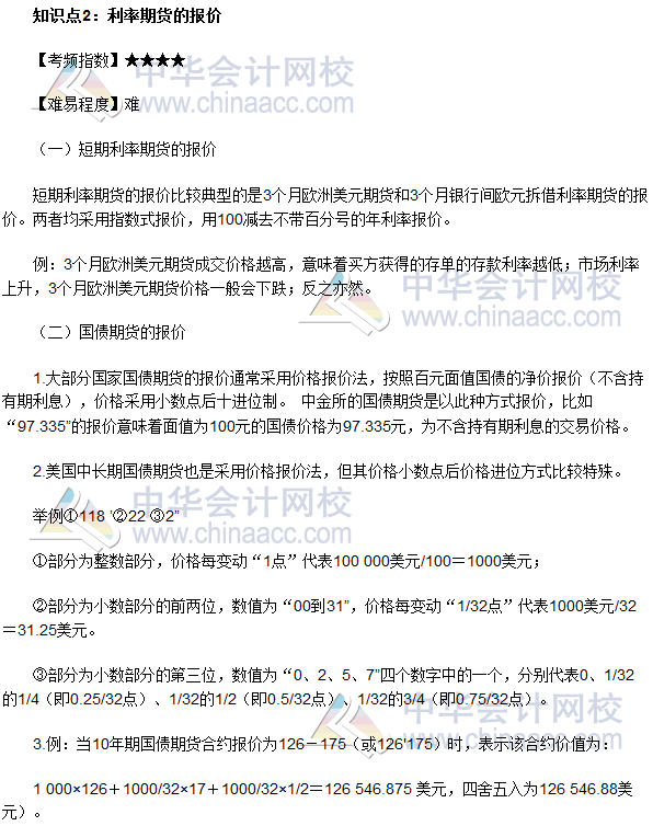 2017年期貨從業《期貨基礎知識》高頻考點：利率期貨的報價