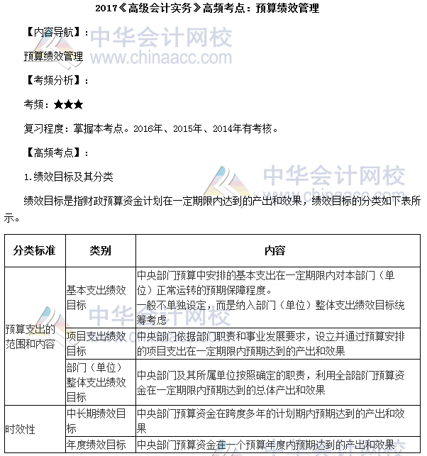 高會《高級會計實(shí)務(wù)》高頻考點(diǎn)：預(yù)算績效管理
