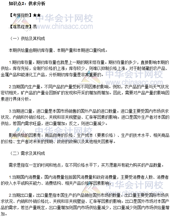 2017年期貨從業《期貨基礎知識》高頻考點：供求分析