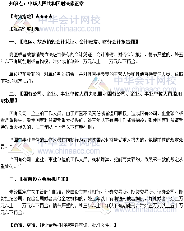 2017年期貨從業《期貨法律法規》法條十七高頻考點：中華人民共和國刑法修正案