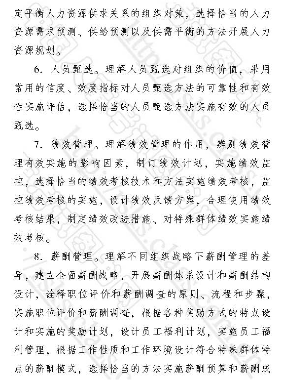 中級經濟師2017人力資源管理專業考試大綱