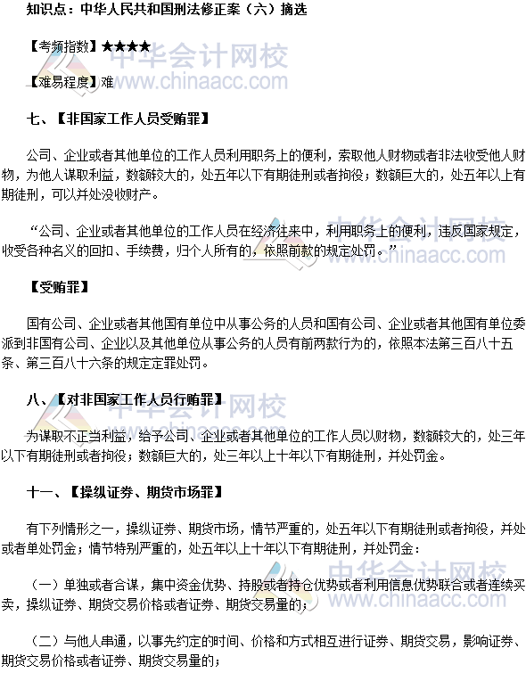 2017年期貨從業《期貨法律法規》法條十八高頻考點：中華人民共和國刑法修正案（六）摘選