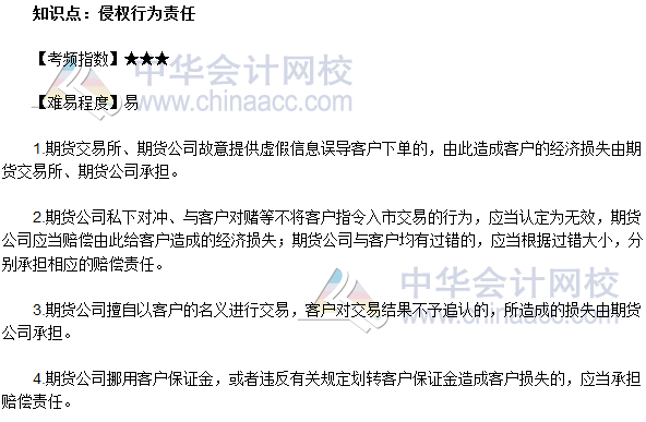 2017年期貨從業《期貨法律法規》法條十九高頻考點：侵權行為責任