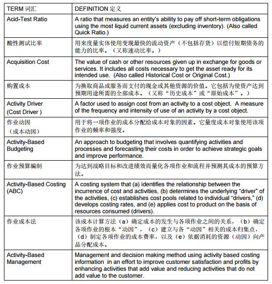 CMA 考試所用詞匯的專業詞典