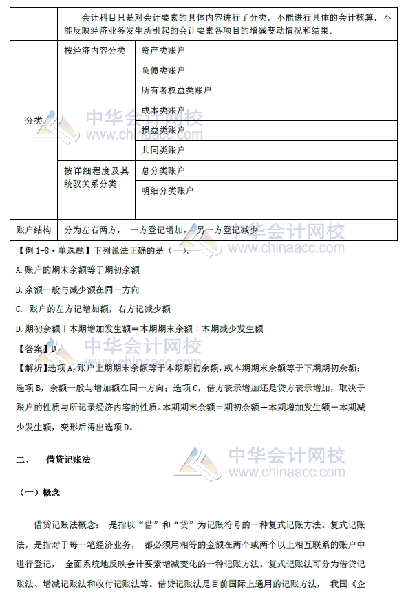 初級會計實務改革第一章內容 會計科目和借貸記賬法