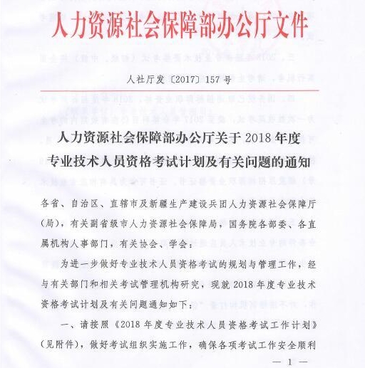 2018年專業技術資格考試時間
