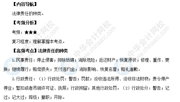 2018初級會計職稱《經濟法基礎》高頻考點：法律責任的種類