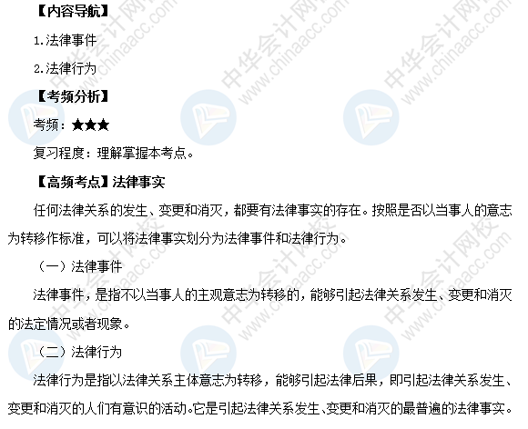 2018年初級會計職稱《經濟法基礎》高頻考點：法律事實