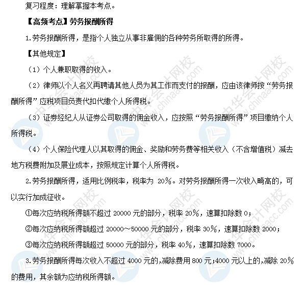 2018初級會計職稱《經(jīng)濟法基礎》高頻考點：勞務報酬所得