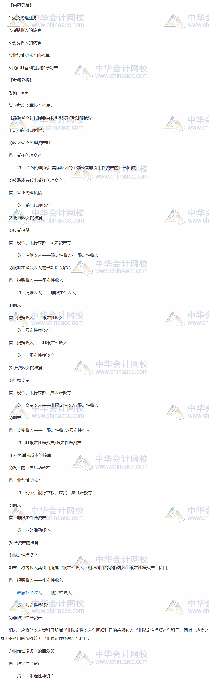 2018年中級《中級會計實務》高頻考點：民間非營利組織特定業務