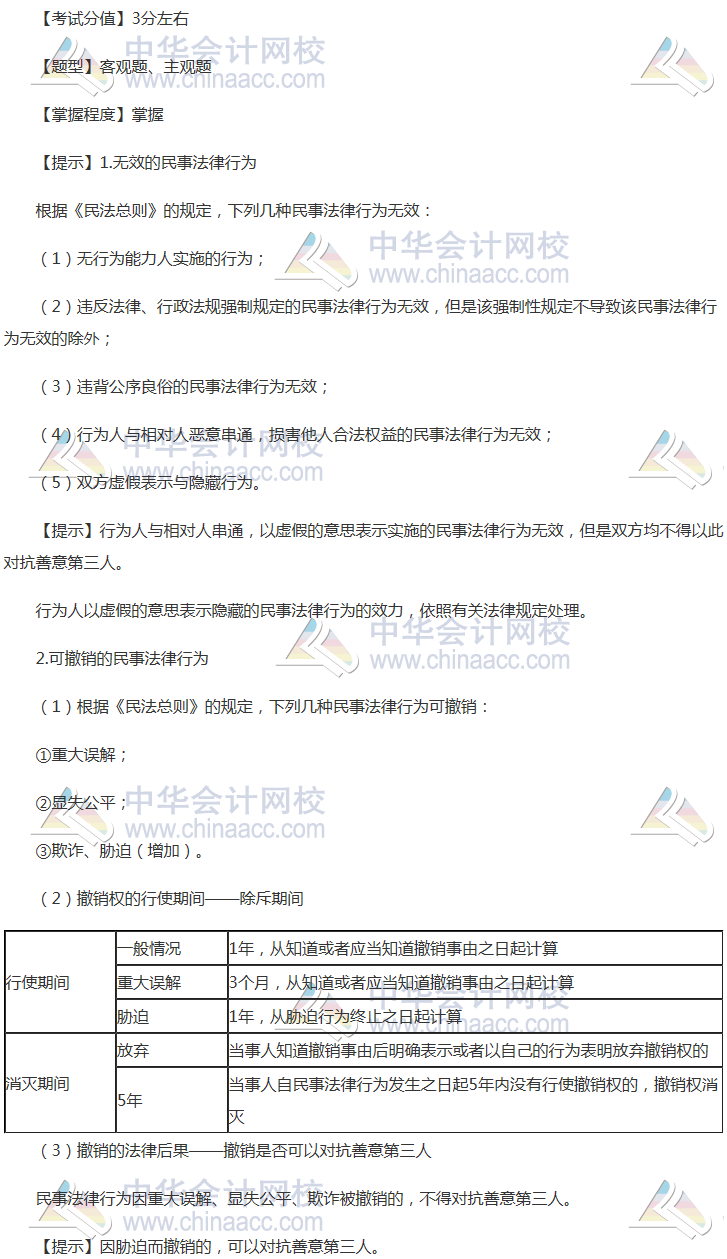 注會《經濟法》穩拿20分系列知識點二：民事法律行為的效力
