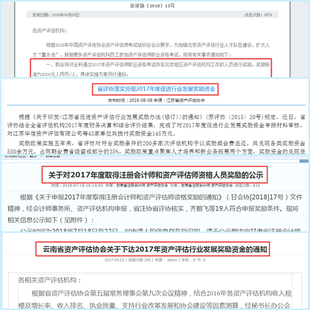 針對資產評估師個人及評估機構進行獎勵