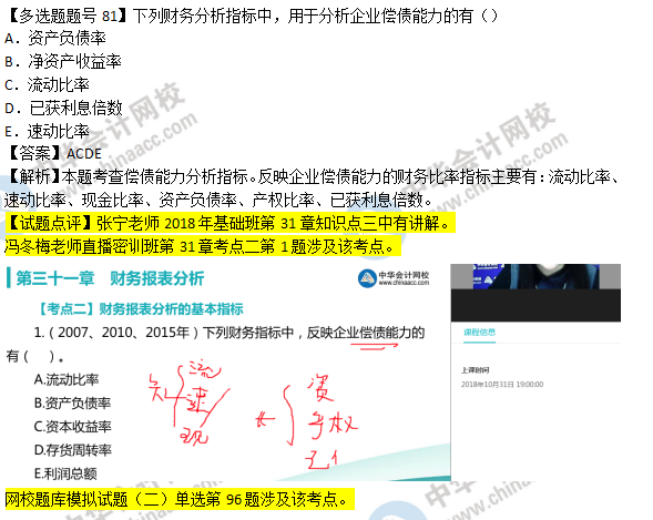 2018年經濟基礎知識試題及答案解析：償債能力分析指標0281