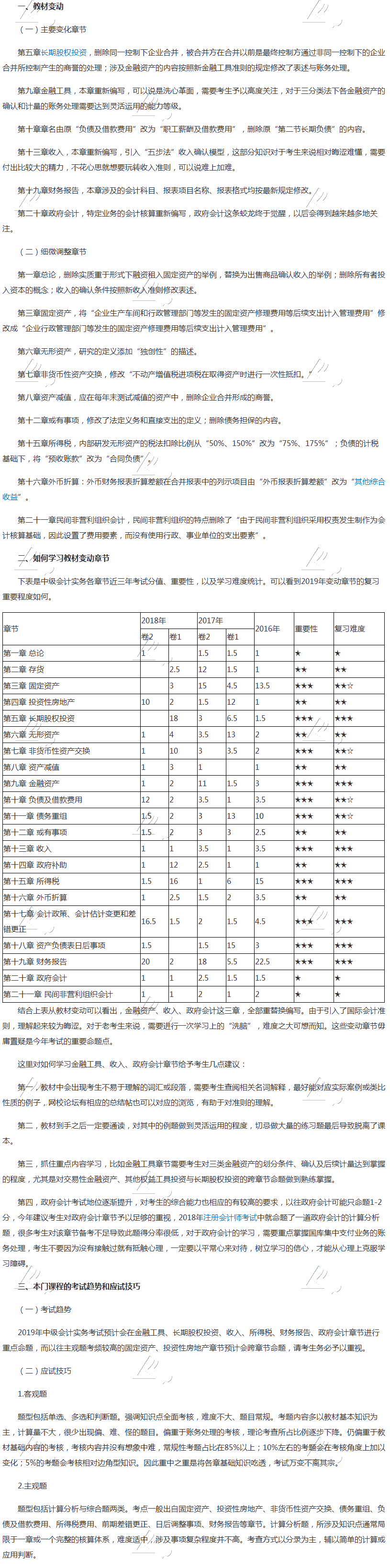 2019年中級會計職稱教材變動解讀