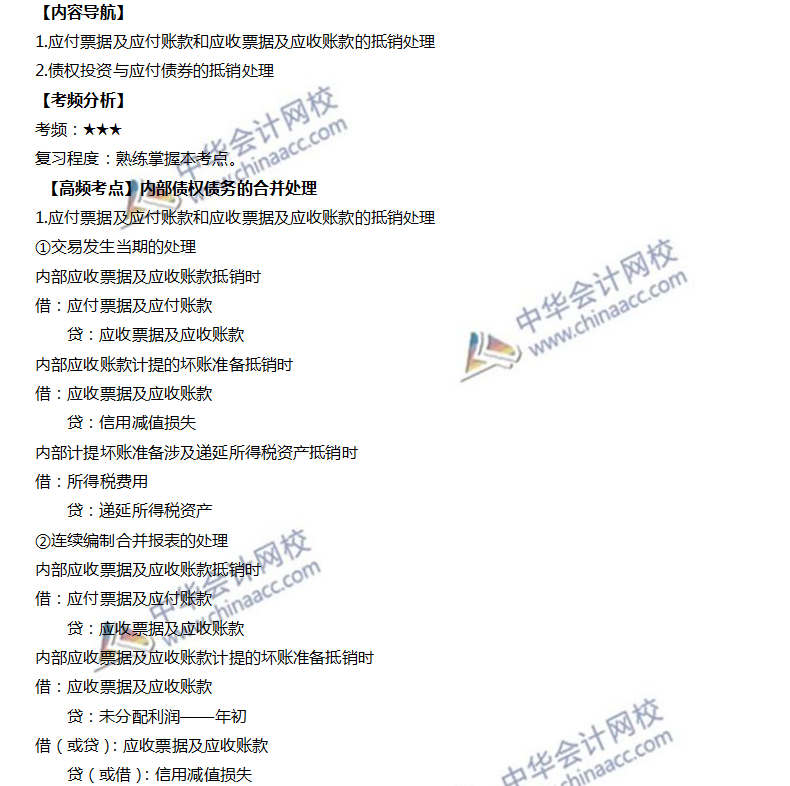 內部債權債務的合并處理