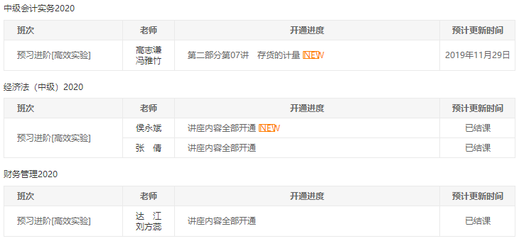 2020年中級(jí)會(huì)計(jì)職稱(chēng)各班次課程更新進(jìn)度>>>