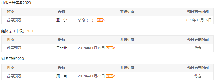 2020年中級(jí)會(huì)計(jì)職稱(chēng)各班次課程更新進(jìn)度>>>