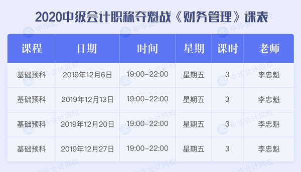 中級會計職稱C位奪魁戰《財務管理》12月課程安排