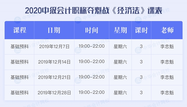 中級會計職稱C位奪魁戰《經濟法》12月課程安排