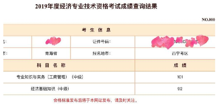 中級(jí)經(jīng)濟(jì)師工商管理考生成績2