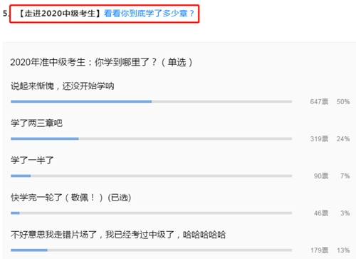 【走進2020中級會計職稱考生】看看大家到底學了多少章？