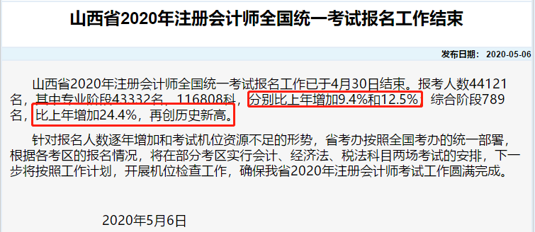剛剛！部分地區公布了2020注會報名人數！創歷史新高！