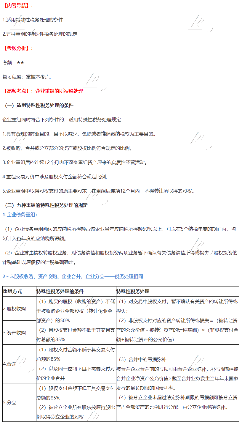 2020注會《稅法》第四章高頻考點：企業重組的所得稅處理