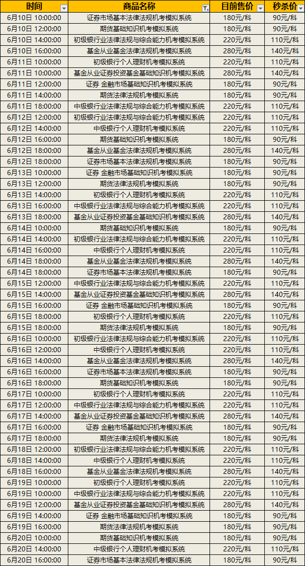 金融從業機考系統秒殺時間表