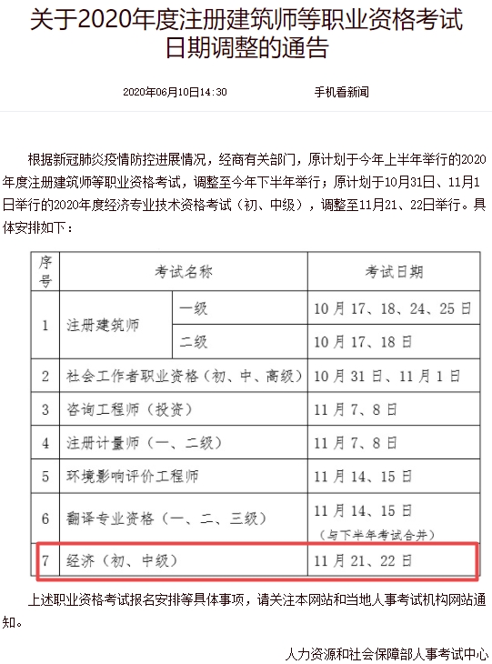 2020初級經濟師考試時間延期