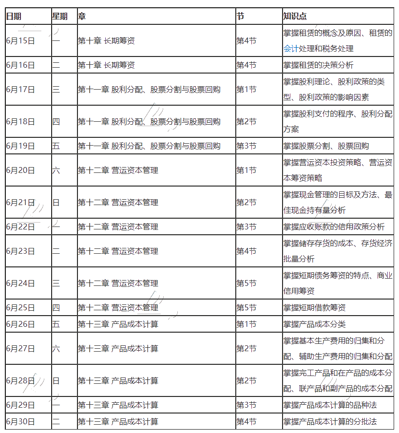 【跟上進(jìn)度】2020年注冊會計師6月（下）學(xué)習(xí)日歷來啦！