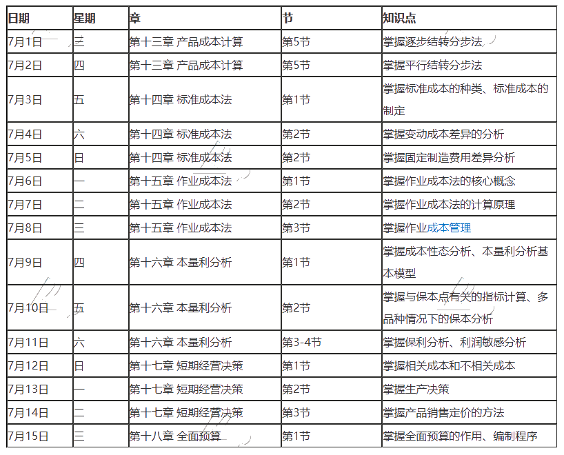【建議收藏】2020年注冊會計師7月（上）學習日歷來啦！